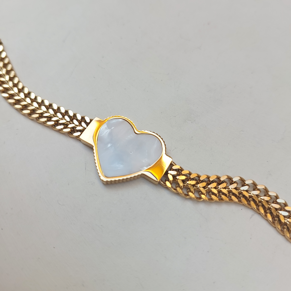 Çelik Sedef Taşlı Kalp Bileklik