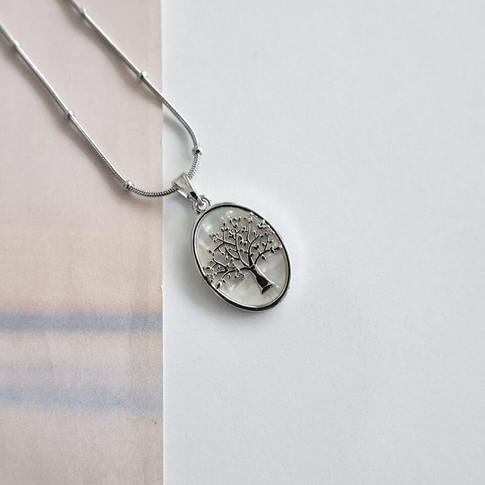 Çelik Sedef Taşı Ağaç Kolye