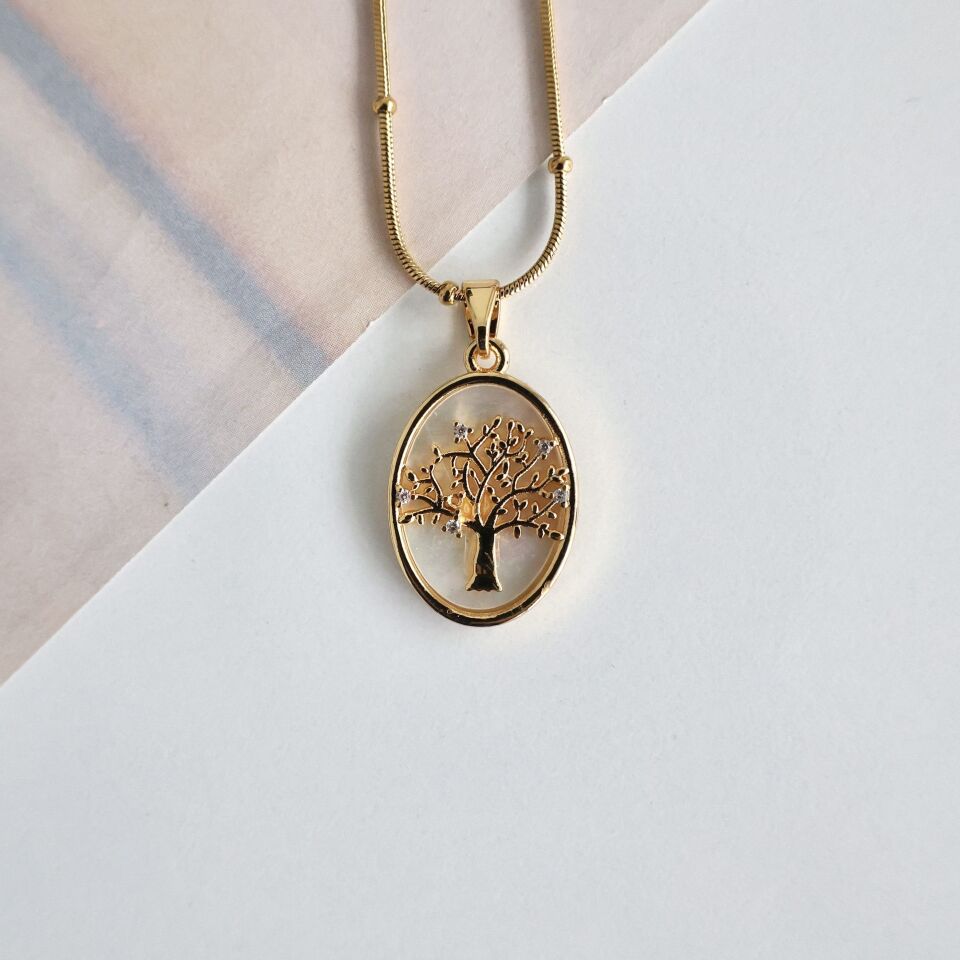 Çelik Sedef Taşı Ağaç Kolye