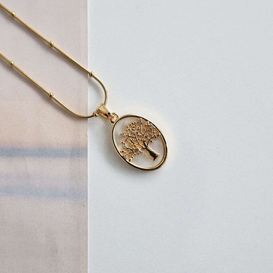 Çelik Sedef Taşı Ağaç Kolye