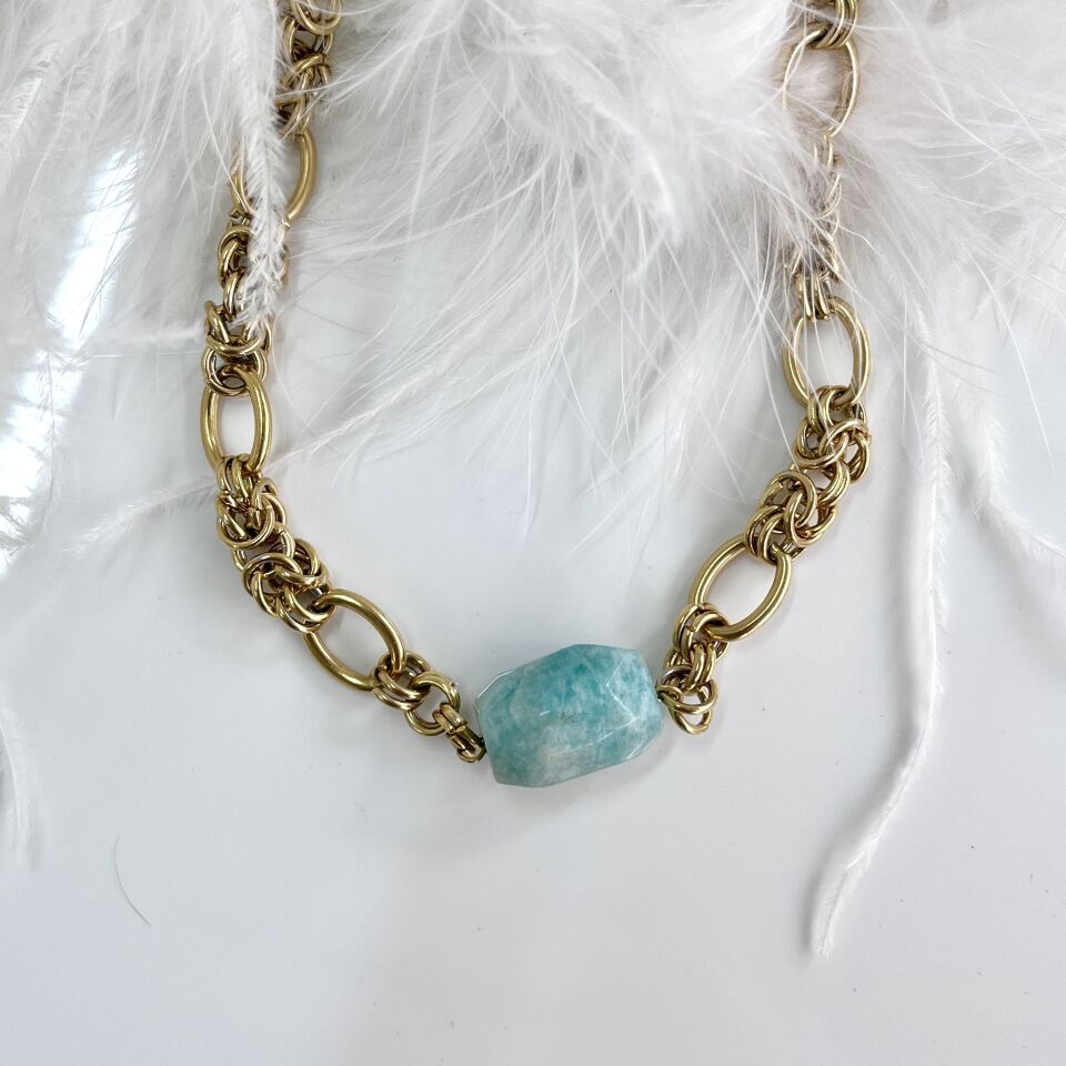 Çelik Amazonit Taşı Kolye