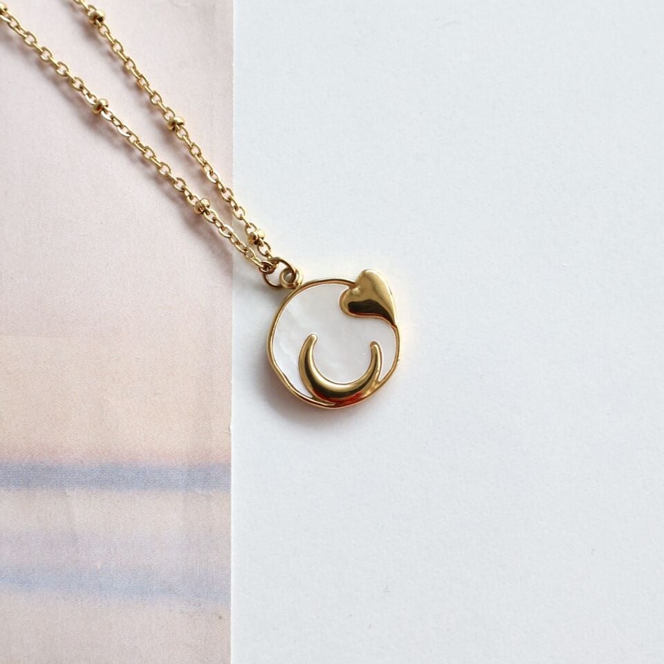 Çelik Sedef Taşı Ay Yıldız Kolye