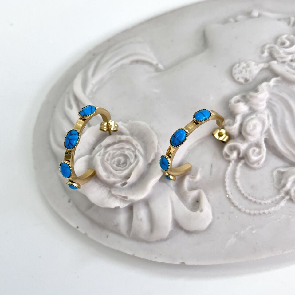 Çelik Turkuaz Taşı Halka Küpe