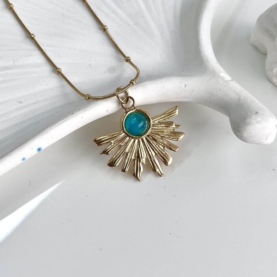 Çelik Mavi Taşlı Kolye