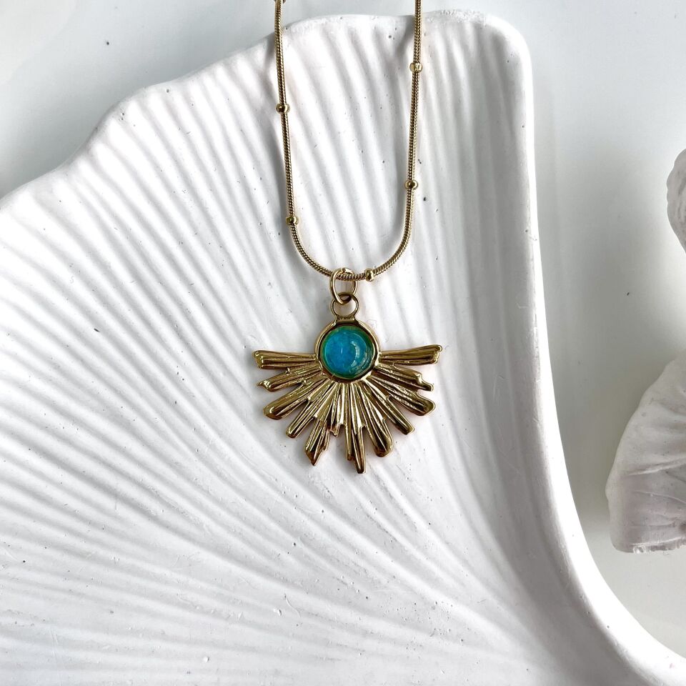 Çelik Mavi Taşlı Kolye