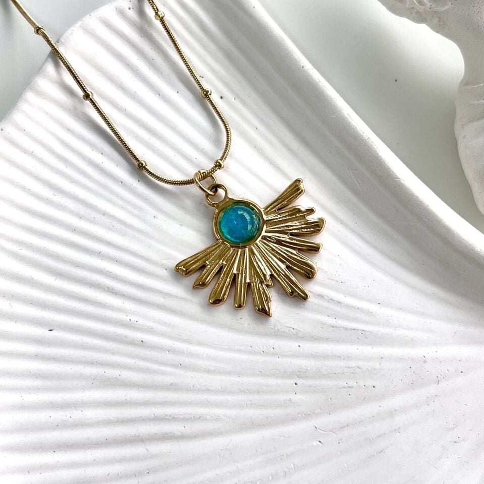 Çelik Mavi Taşlı Kolye