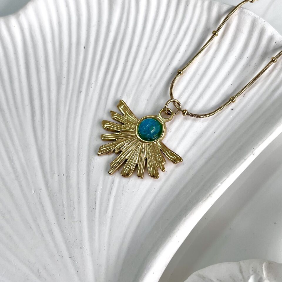 Çelik Mavi Taşlı Kolye