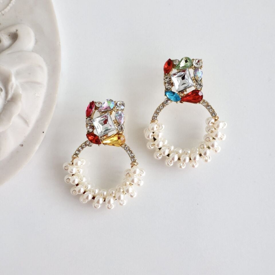 İnci Detay Renkli Küpe