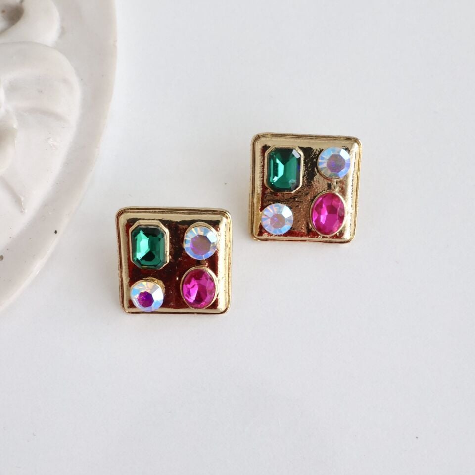 İthal Renkli Taşlı Küpe