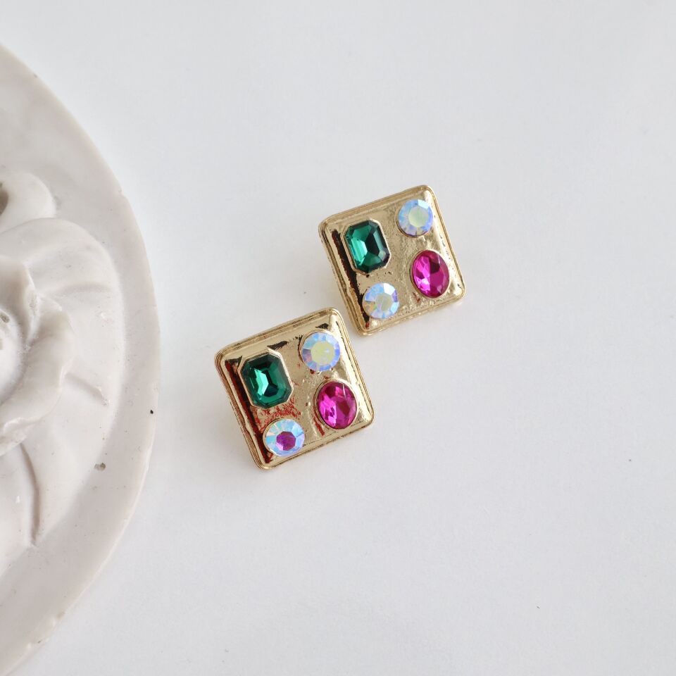 İthal Renkli Taşlı Küpe