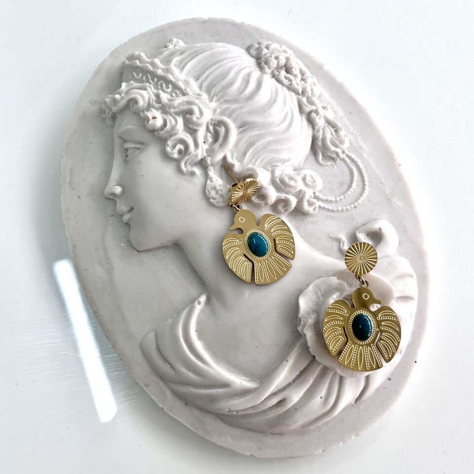 Çelik Taşlı Kuş Küpe