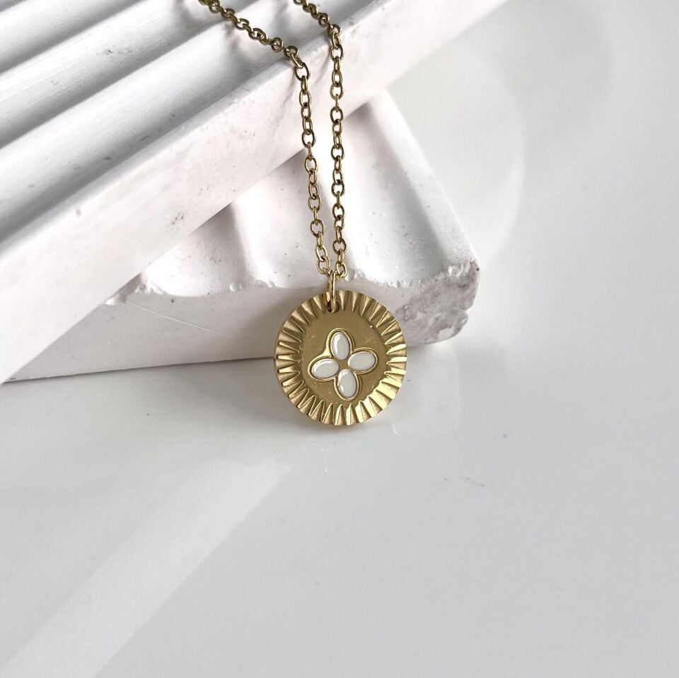 Çelik Beyaz Taşlı Kolye