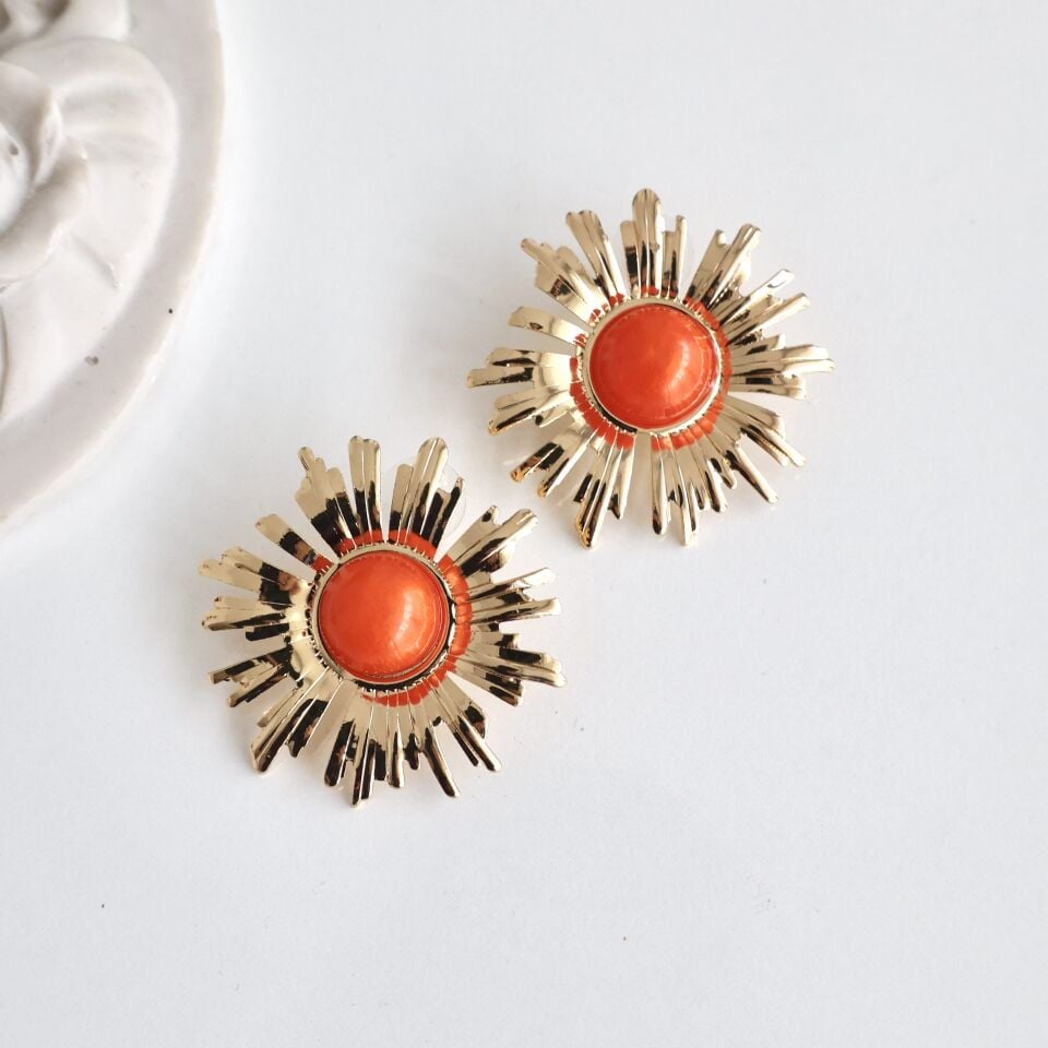 Turuncu Taşlı Güneş Küpe