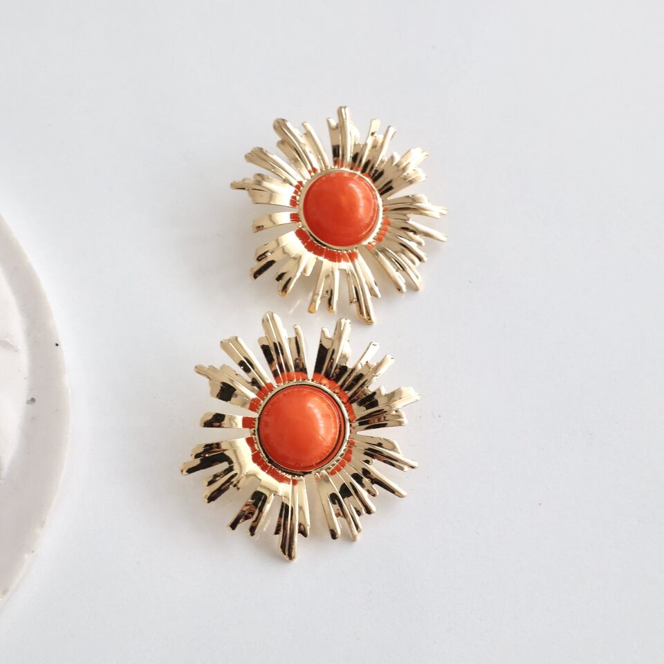 Turuncu Taşlı Güneş Küpe