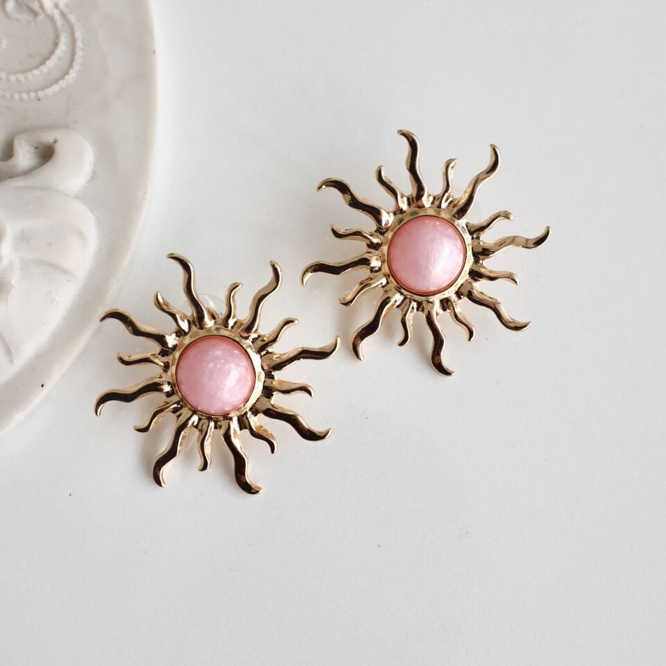 Pembe Taşlı Güneş Küpe