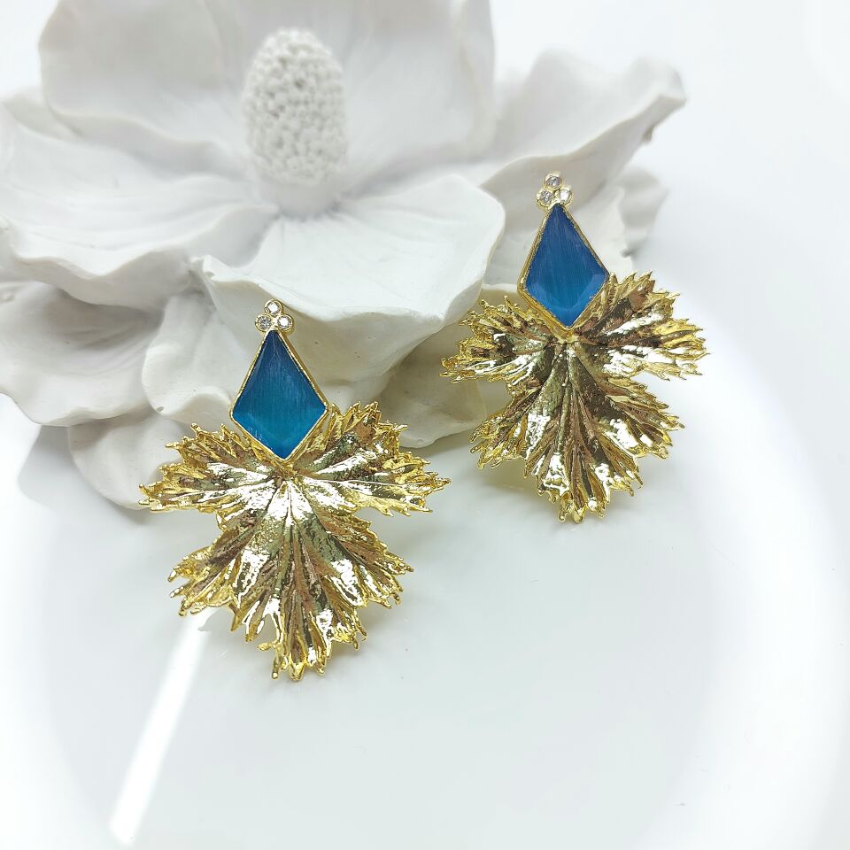 Tasarım Kedi Gözü Yaprak Küpe