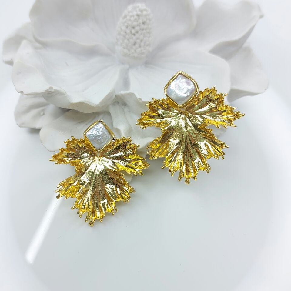 Tasarım İncili Yaprak Küpe