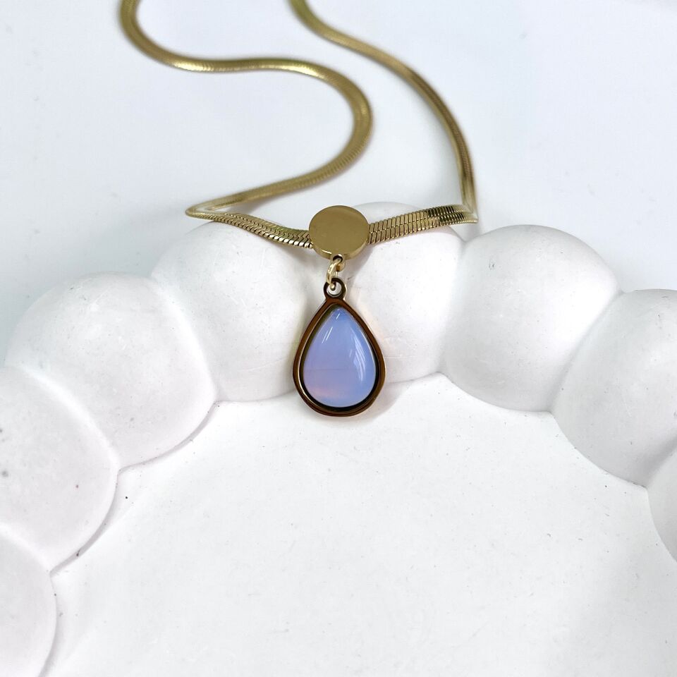 Çelik Ay Taşı Damla Kolye