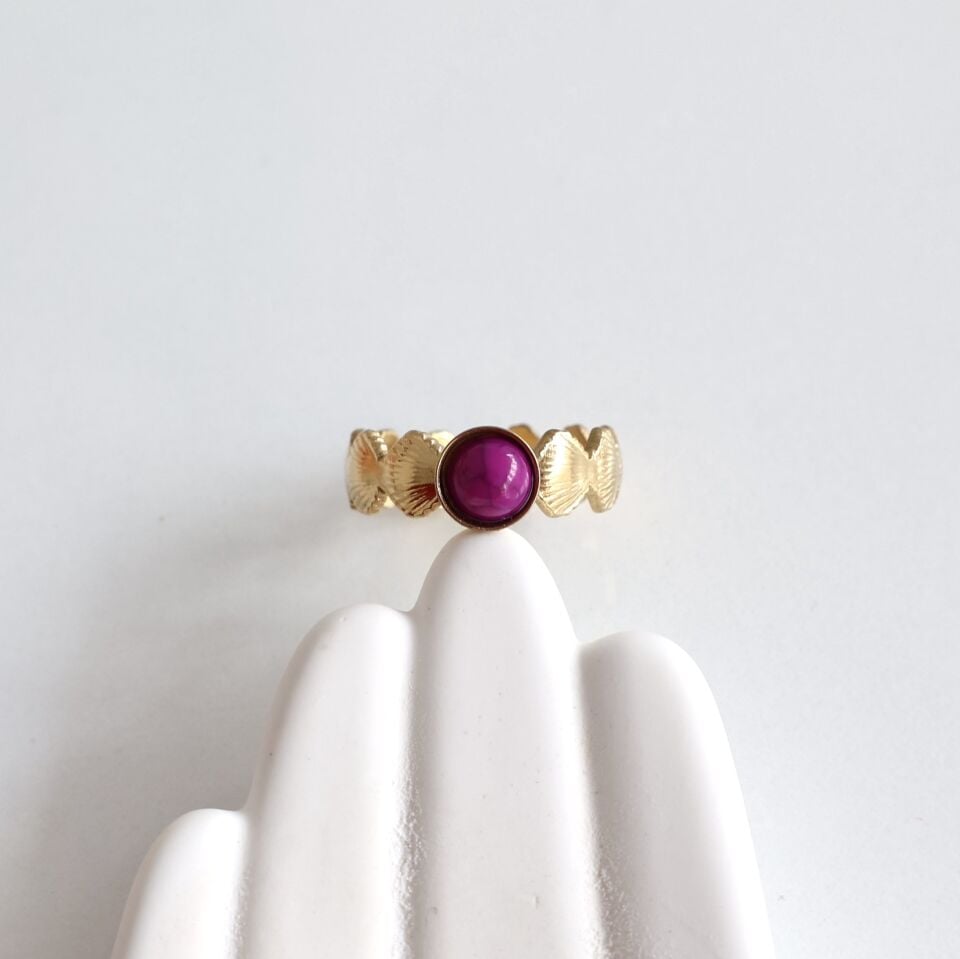 Çelik Mor Taşlı Yüzük