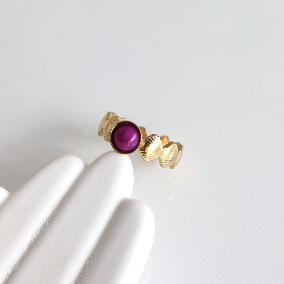 Çelik Mor Taşlı Yüzük