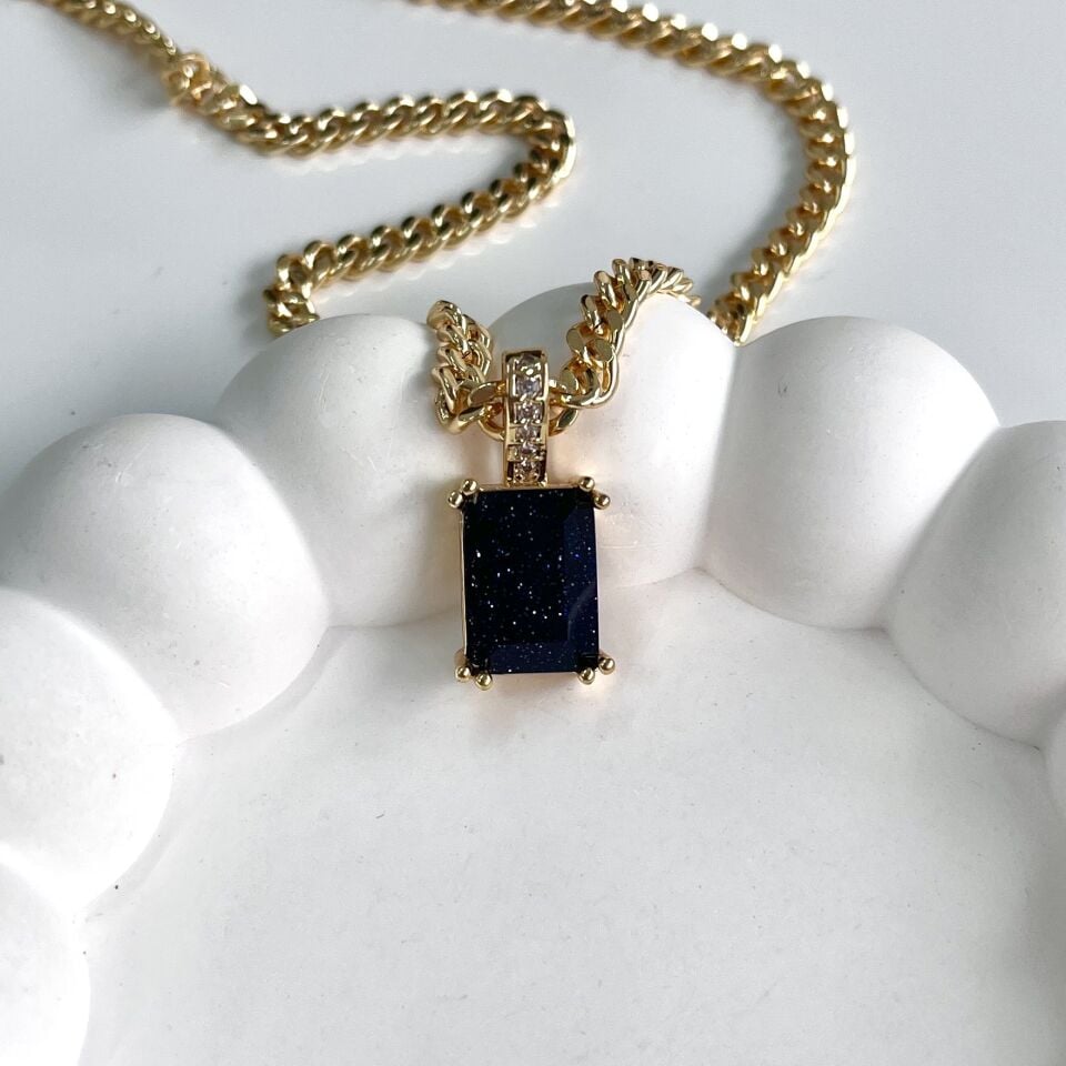 Simli Lacivert Taşlı Kolye