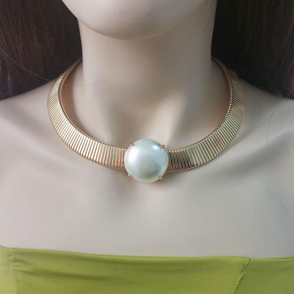 Vip Plaka İnci Görünümlü Kolye Gold