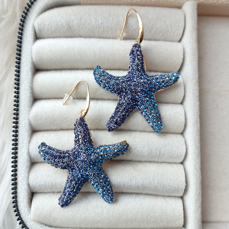 Parıltılı Mavi Deniz Yıldızı Küpe