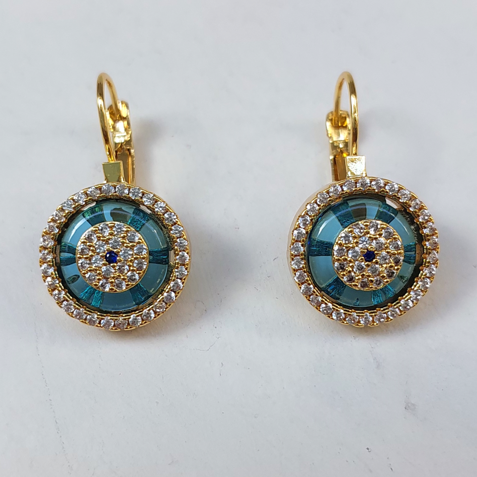 Mavi & Gold Yuvarlak Küpe