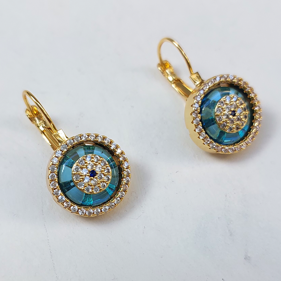 Mavi & Gold Yuvarlak Küpe