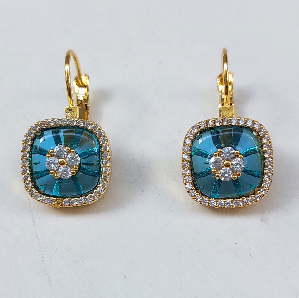 Mavi & Gold Kare Küpe