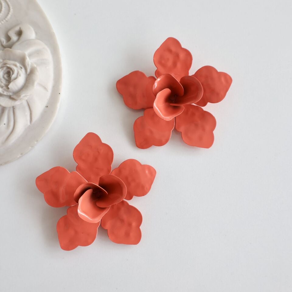 Turuncu Çiçek Küpe