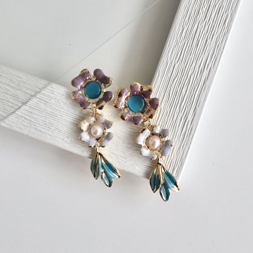 Üçlü Çiçek Küpe