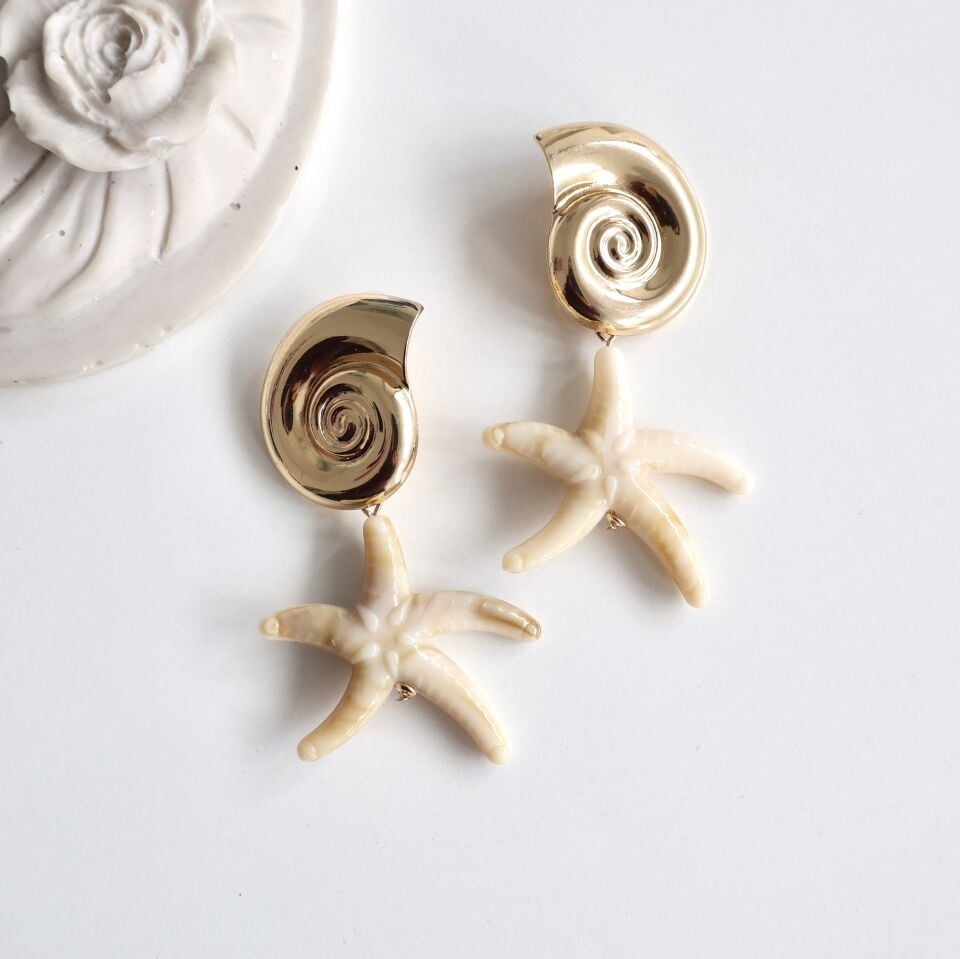 Deniz Yıldızı Salyangoz Küpe