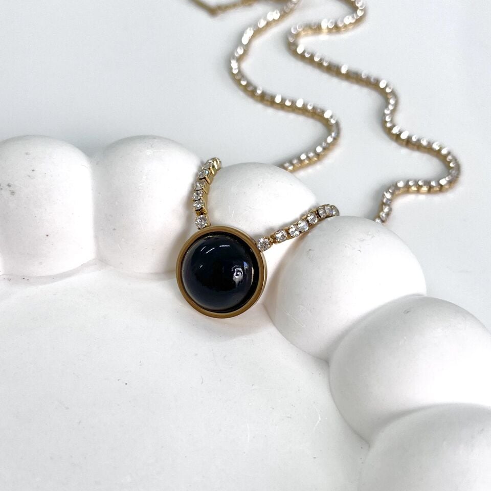 Çelik Oniks Taşı Su Yolu Kolye