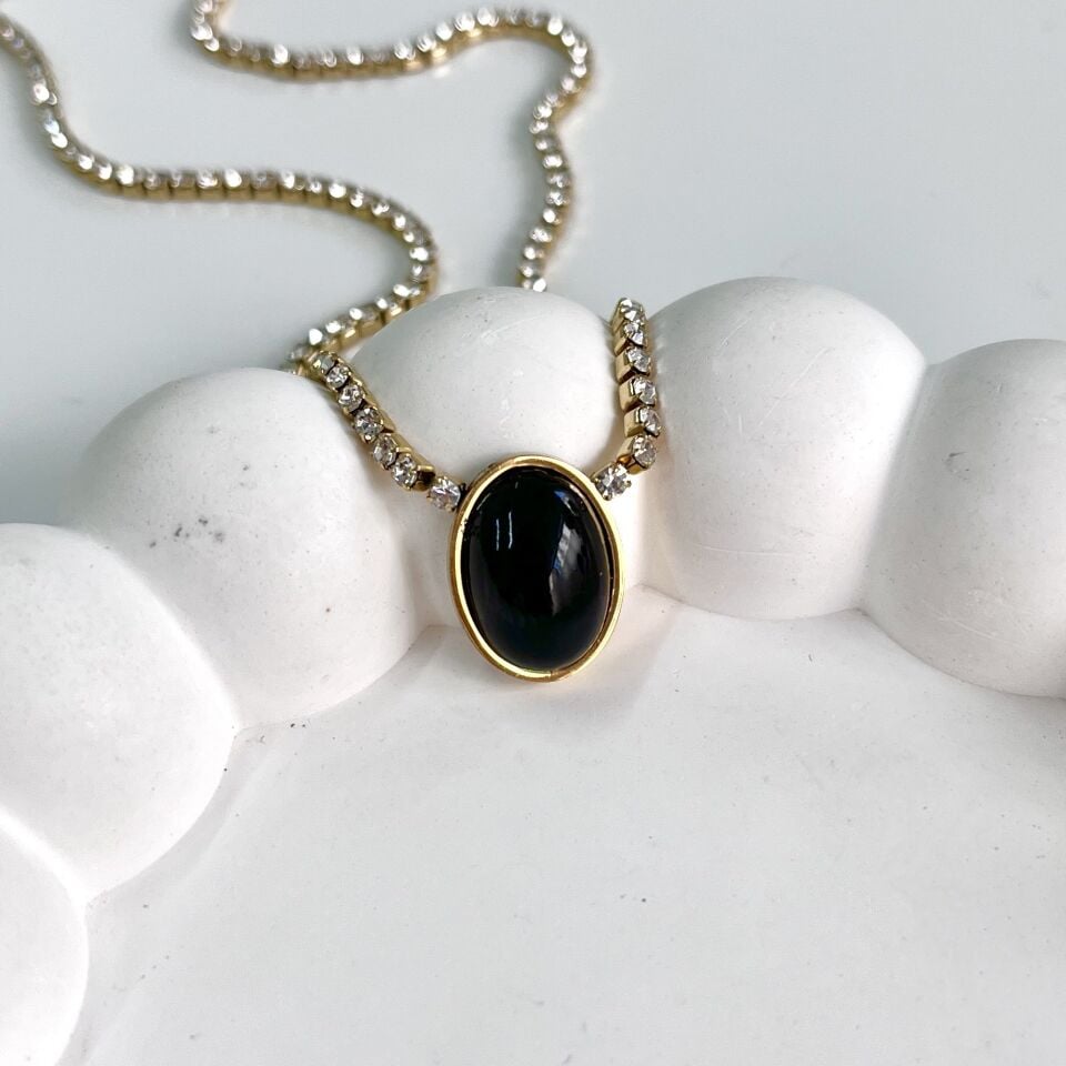 Çelik Oniks Taşı Su Yolu Kolye