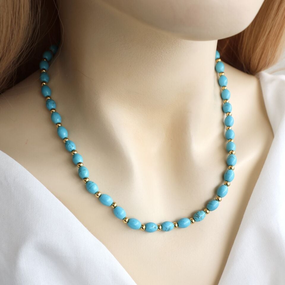 Çelik Turkuaz Taşı Kolye