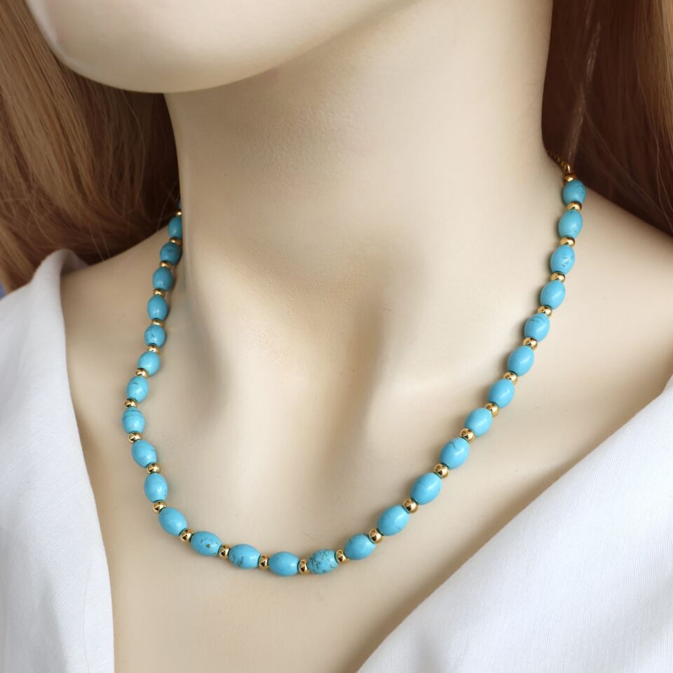 Çelik Turkuaz Taşı Kolye