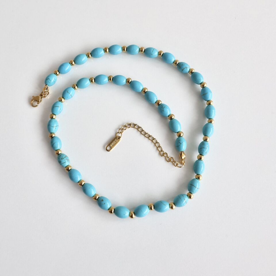 Çelik Turkuaz Taşı Kolye