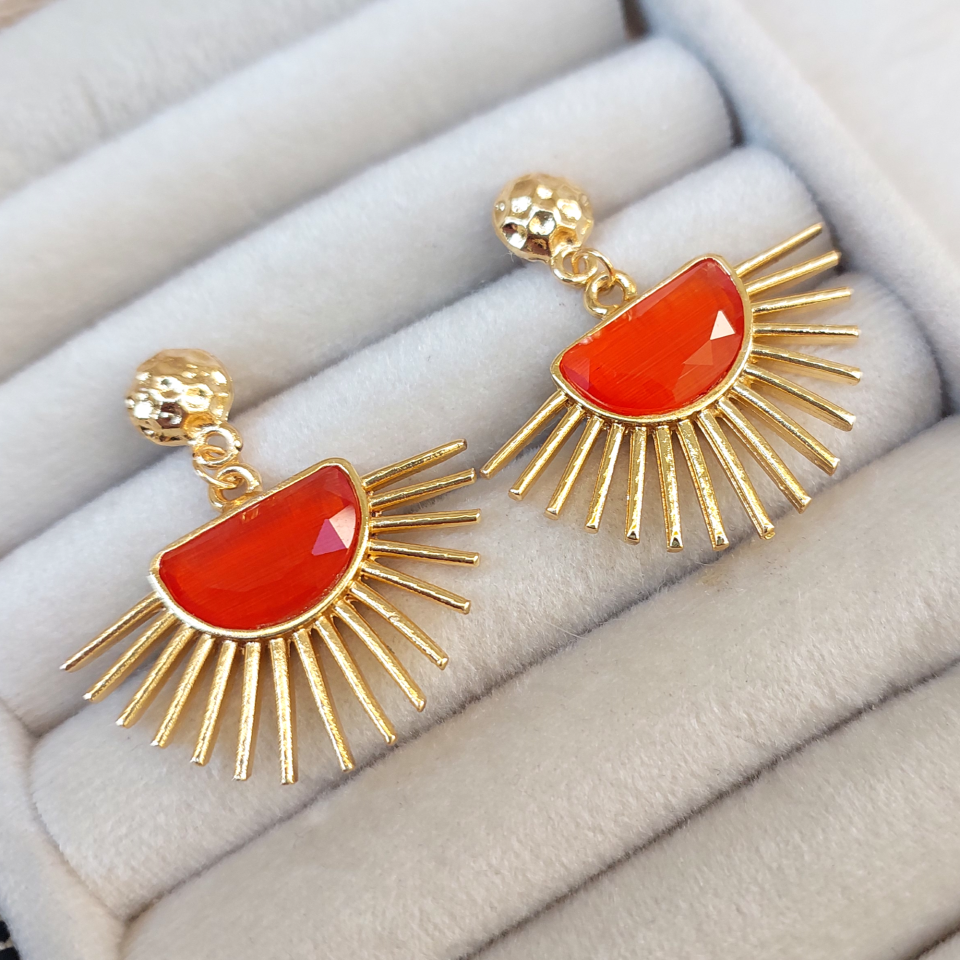 Turuncu Kristal Taş Küpe