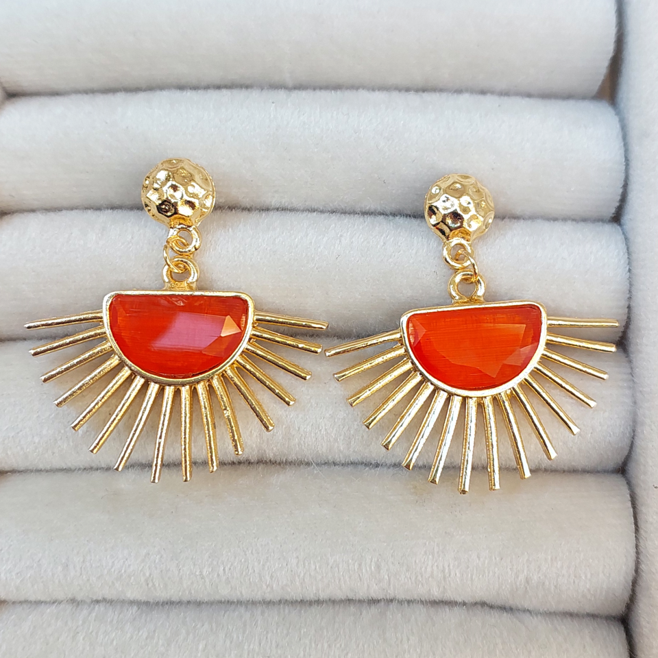 Turuncu Kristal Taş Küpe