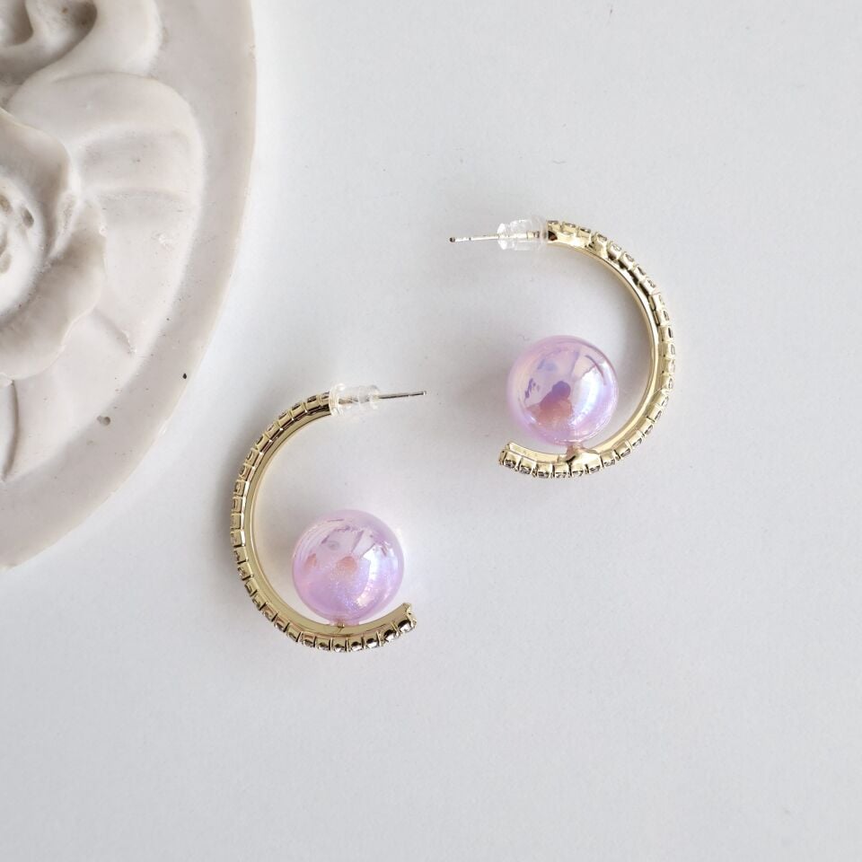 Taşlı Yarım Halka Küpe