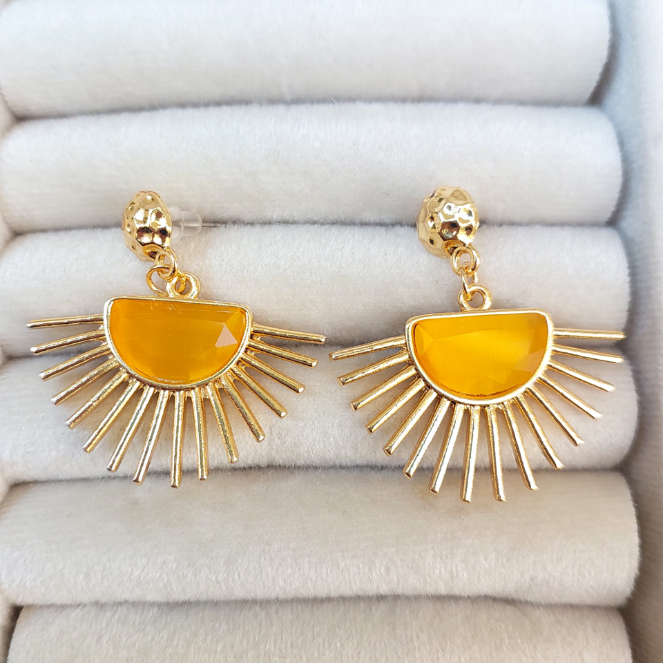 Sarı Kristal Taş Küpe