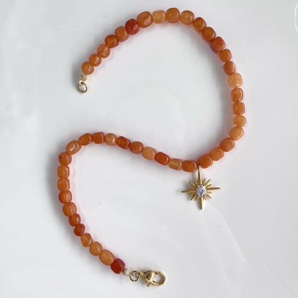 Doğal Kuvars Taşı Yıldız Kolye