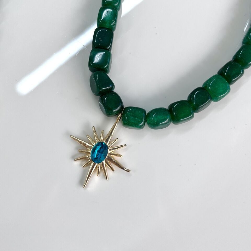 Doğal Kuvars Taşı Yıldız Kolye