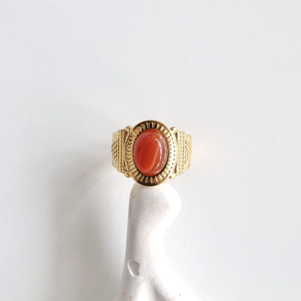 Çelik Taşlı Vintage Yüzük