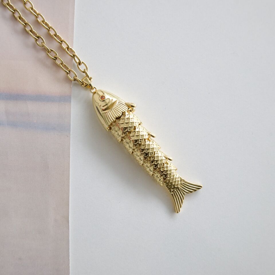 Çelik Balık Desenli Kolye