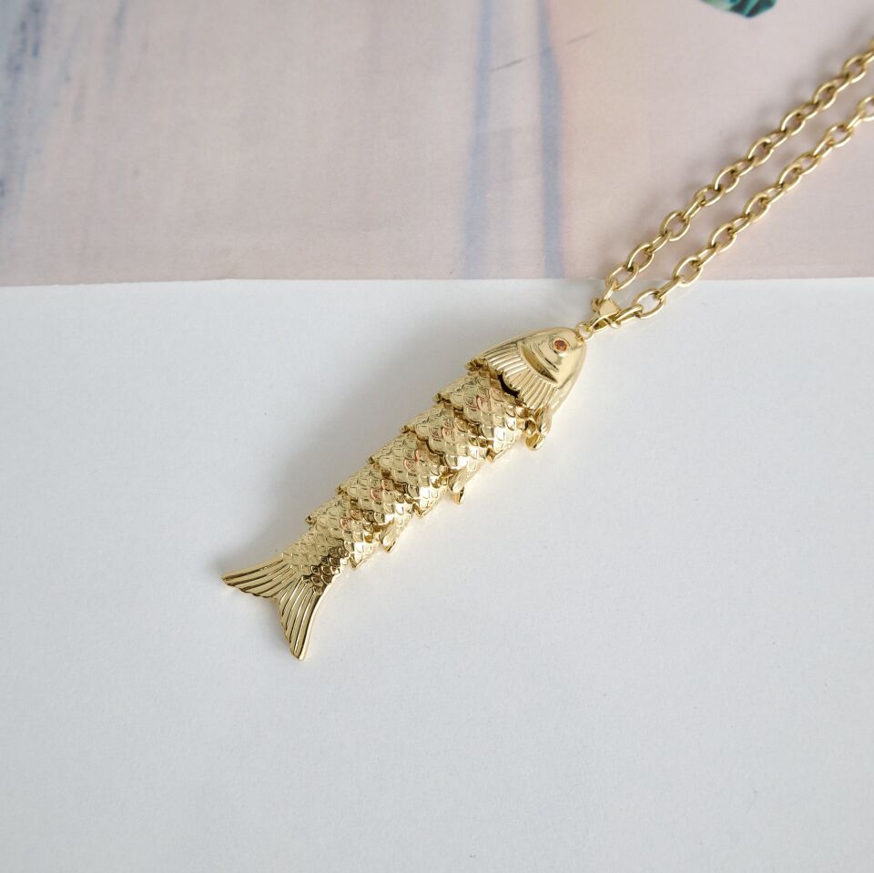 Çelik Balık Desenli Kolye