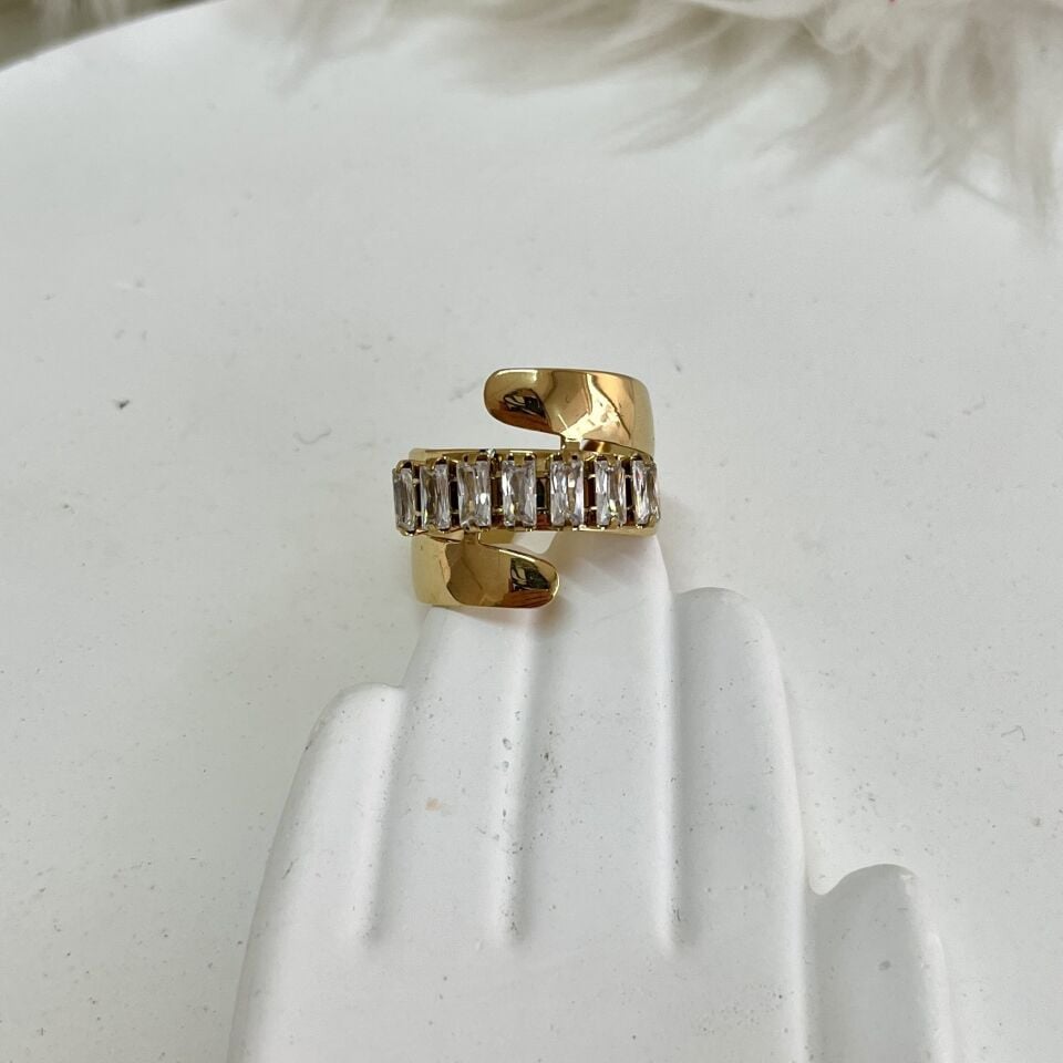 Çelik Baget Taşlı Yüzük