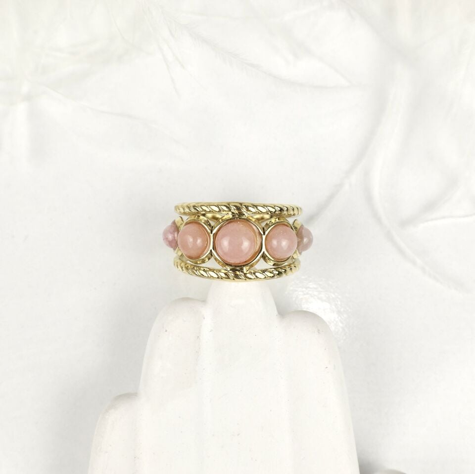 Çelik Pembe Taşlı Yüzük