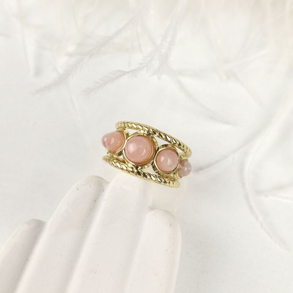 Çelik Pembe Taşlı Yüzük